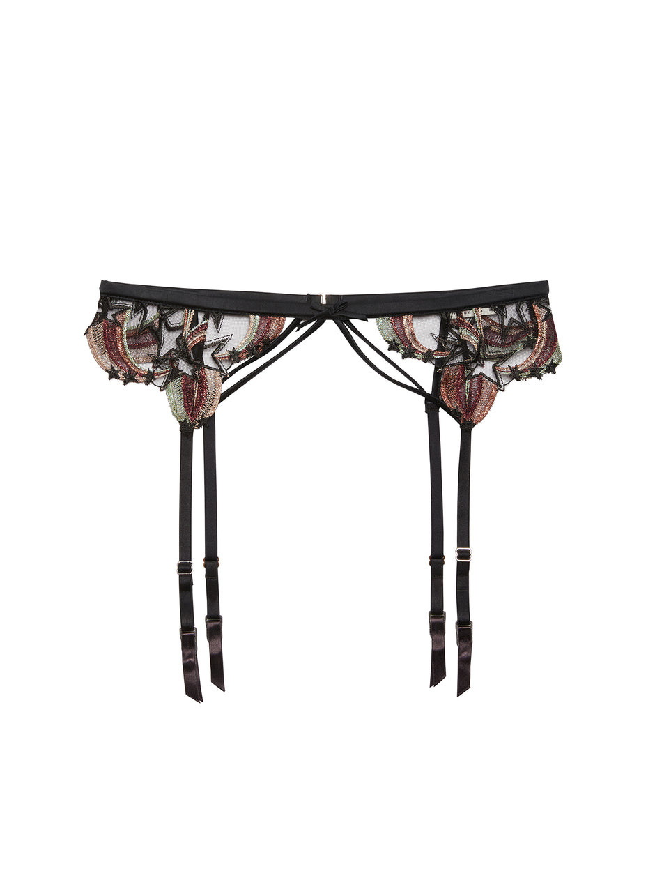 Black - Shooting Star Embroidery Garter Belt | Fleur du Mal