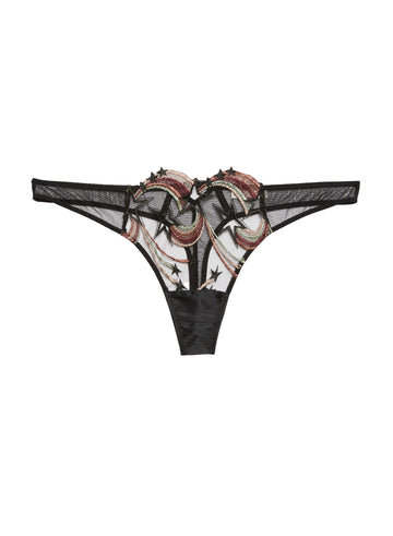 Black - Shooting Star Embroidery Thong | Fleur du Mal