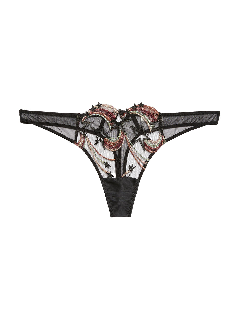 Black - Shooting Star Embroidery Thong | Fleur du Mal