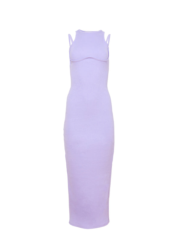 Strappy Ribbed Maxi Dress-lavender blue | Fleur du Mal