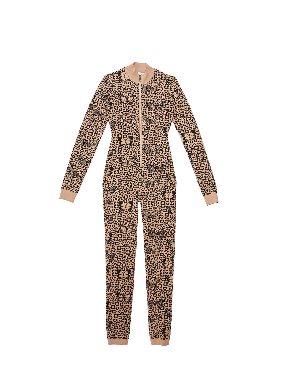 Tan butterfly jacquard - Knit Catsuit | Fleur du Mal