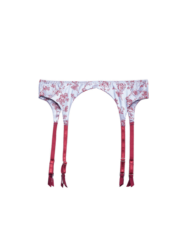 Blue Mist Rose Jacquard Top Stitch Garter Belt | Fleur du Mal Blue Mist Rose Jacquard Top Stitch Garter Belt | Fleur du Mal