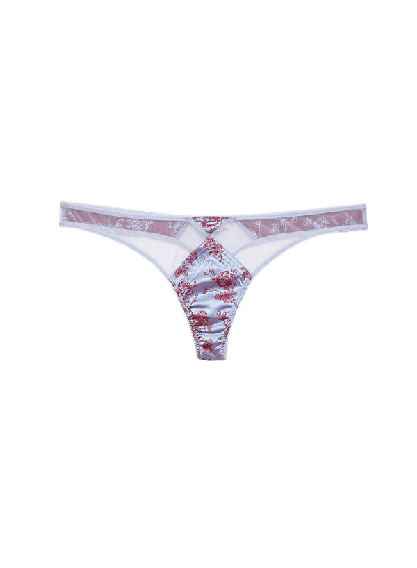 Blue mist - Rose Jacquard Top Stitch Thong | Fleur du Mal