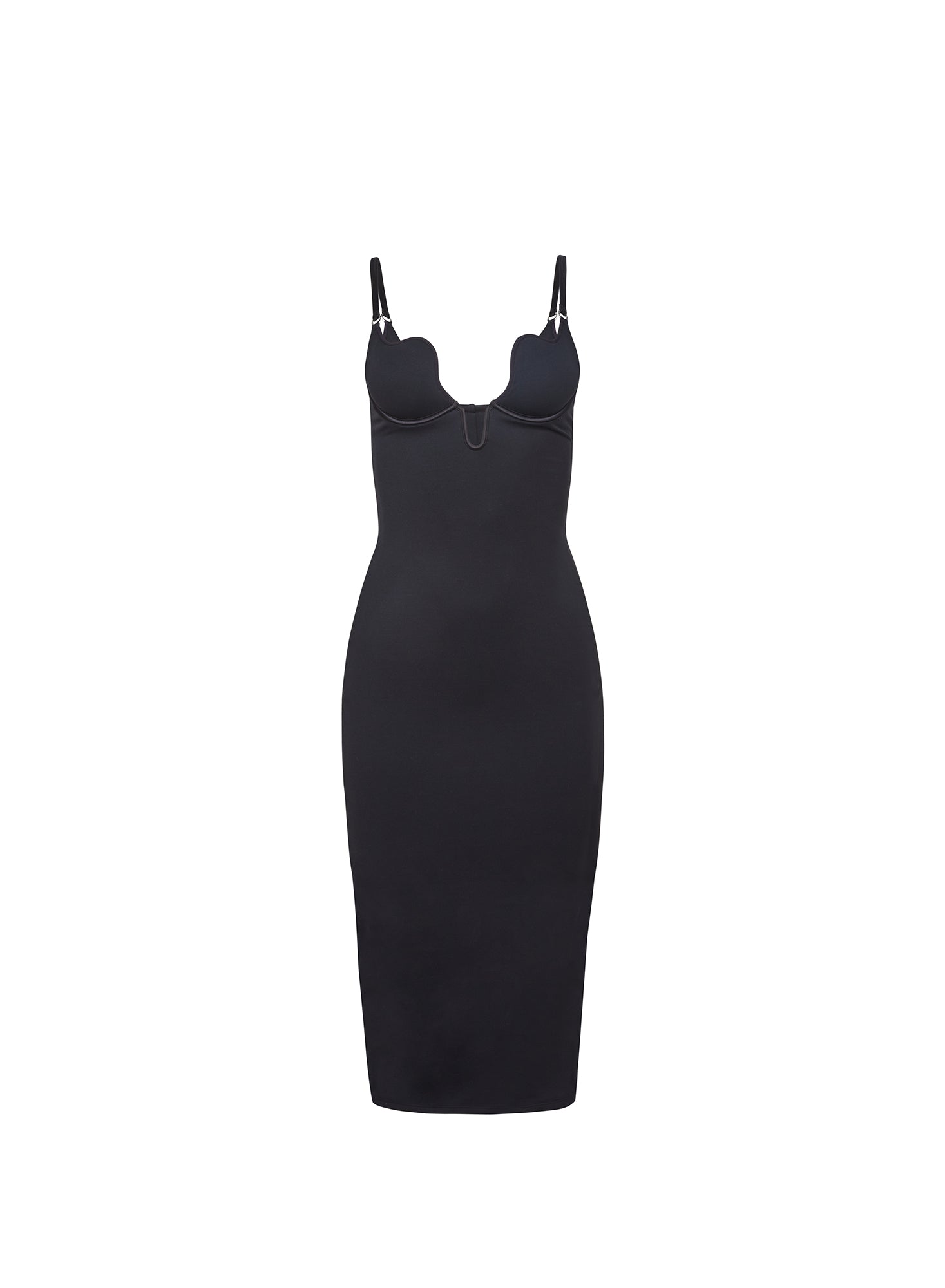 Le Stretch Micro U-Plunge Midi Dress- black- fleur du mal