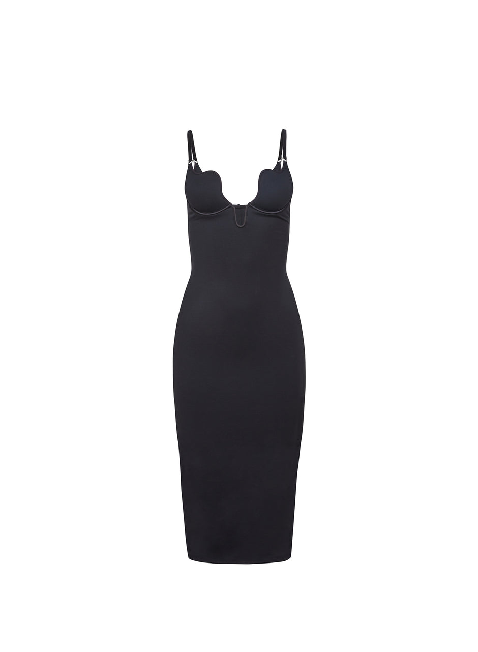 Black - Seduce U-Plunge Midi Dress | Fleur du Mal
