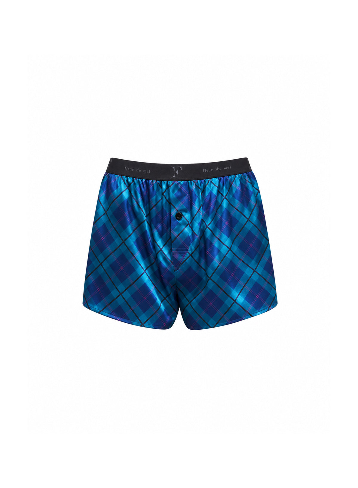 Unisex Boxer Short-Blue Tartan-Fleur du Mal-flat