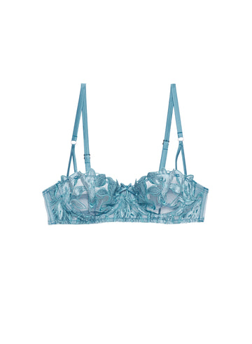 Icy teal - Velvet Lily Embroidery Balconette Bra | Fleur du Mal