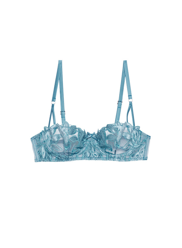 Velvet icy teal - Lily Embroidery Balconette Bra | Fleur du Mal