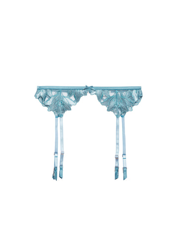 Icy teal - Velvet Lily Embroidery Garter Belt | Fleur du Mal