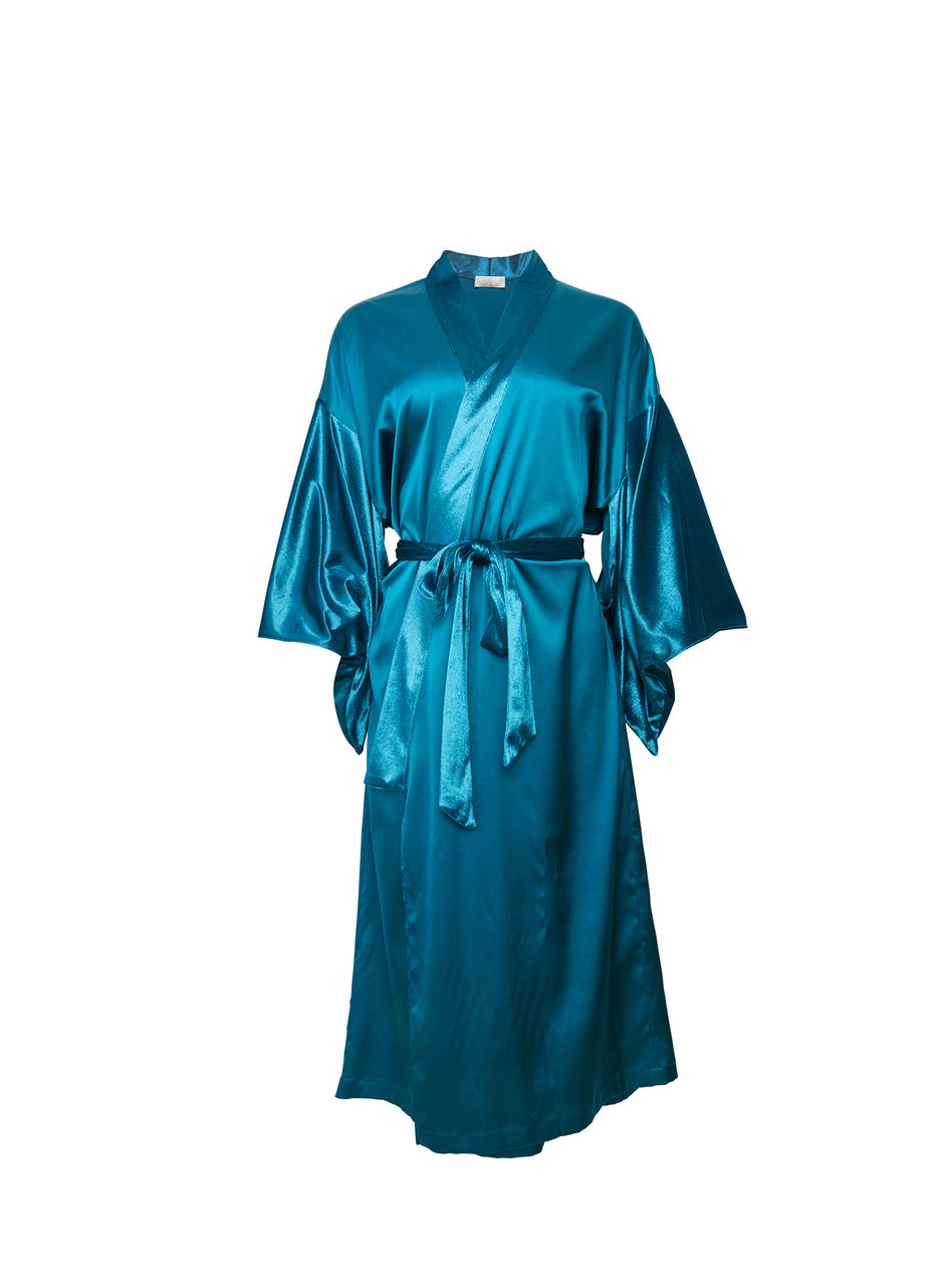 Aquamarine - Velvet &amp; Silk Robe | Fleur du Mal