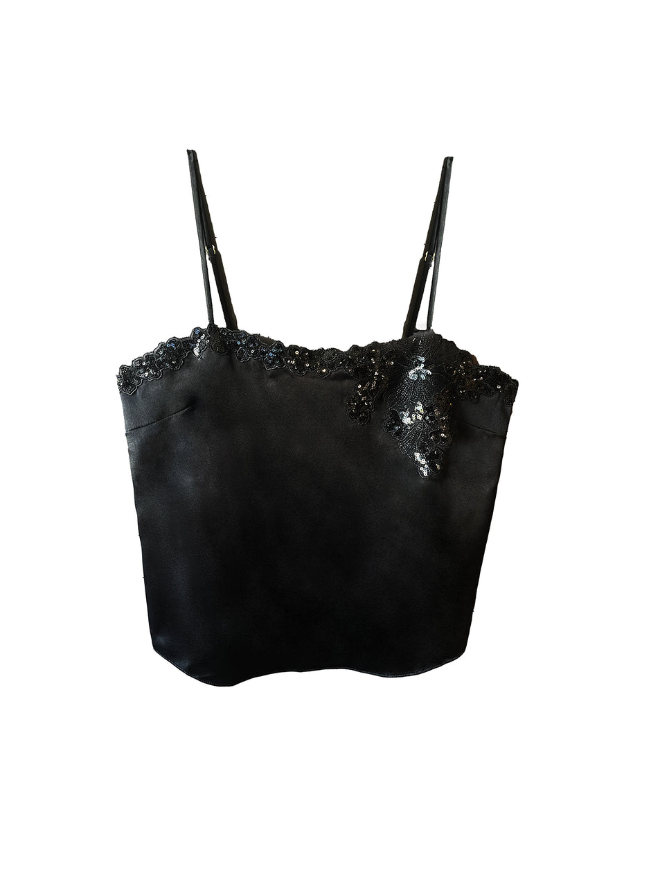 Black - Sequin Violet Appliqué Cami | Fleur du Mal