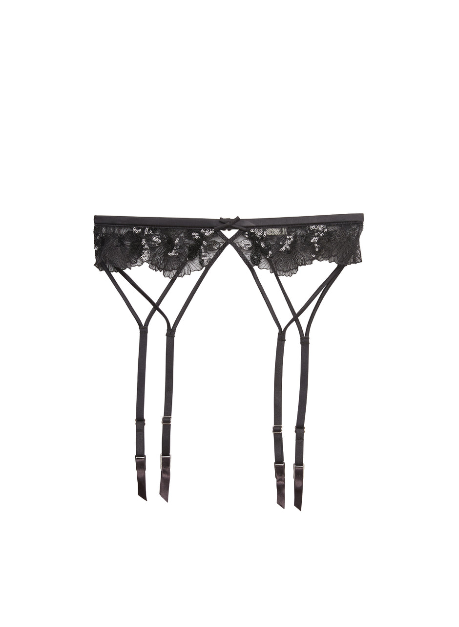 Black - Sequin Violet Embroidery Garter Belt | Fleur du Mal