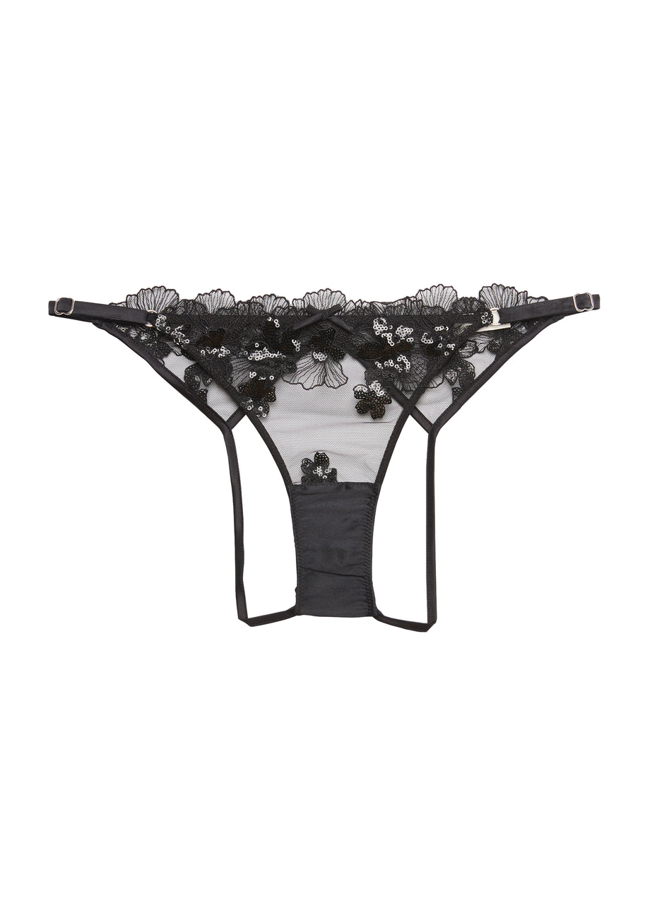 Black - Sequin Violet Embroidery Ouvert Panty | Fleur du Mal