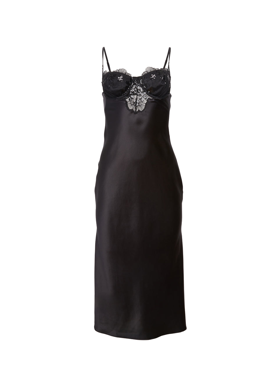 Black - Sequin Violet Embroidery Slip Dress | Fleur du Mal