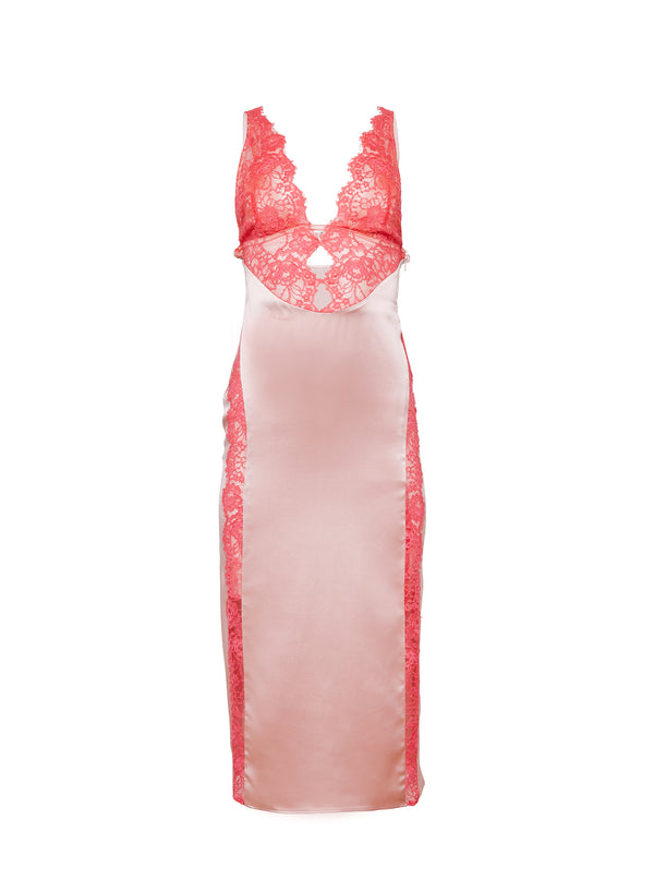 Silk & Lace V Neck Dress-rose pink | Fleur du Mal