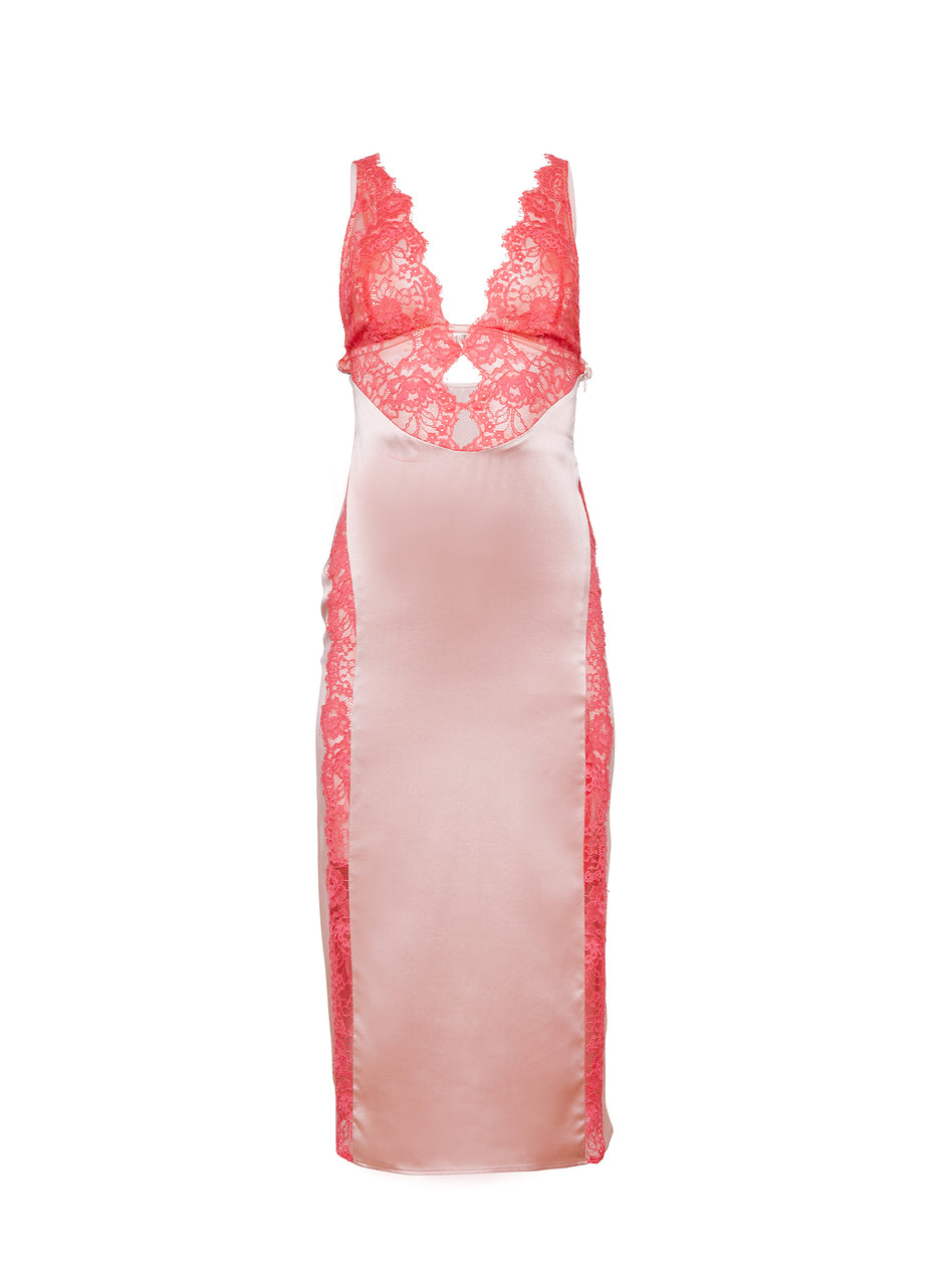 Rose pink - Silk &amp; Lace V Neck Dress | Fleur du Mal