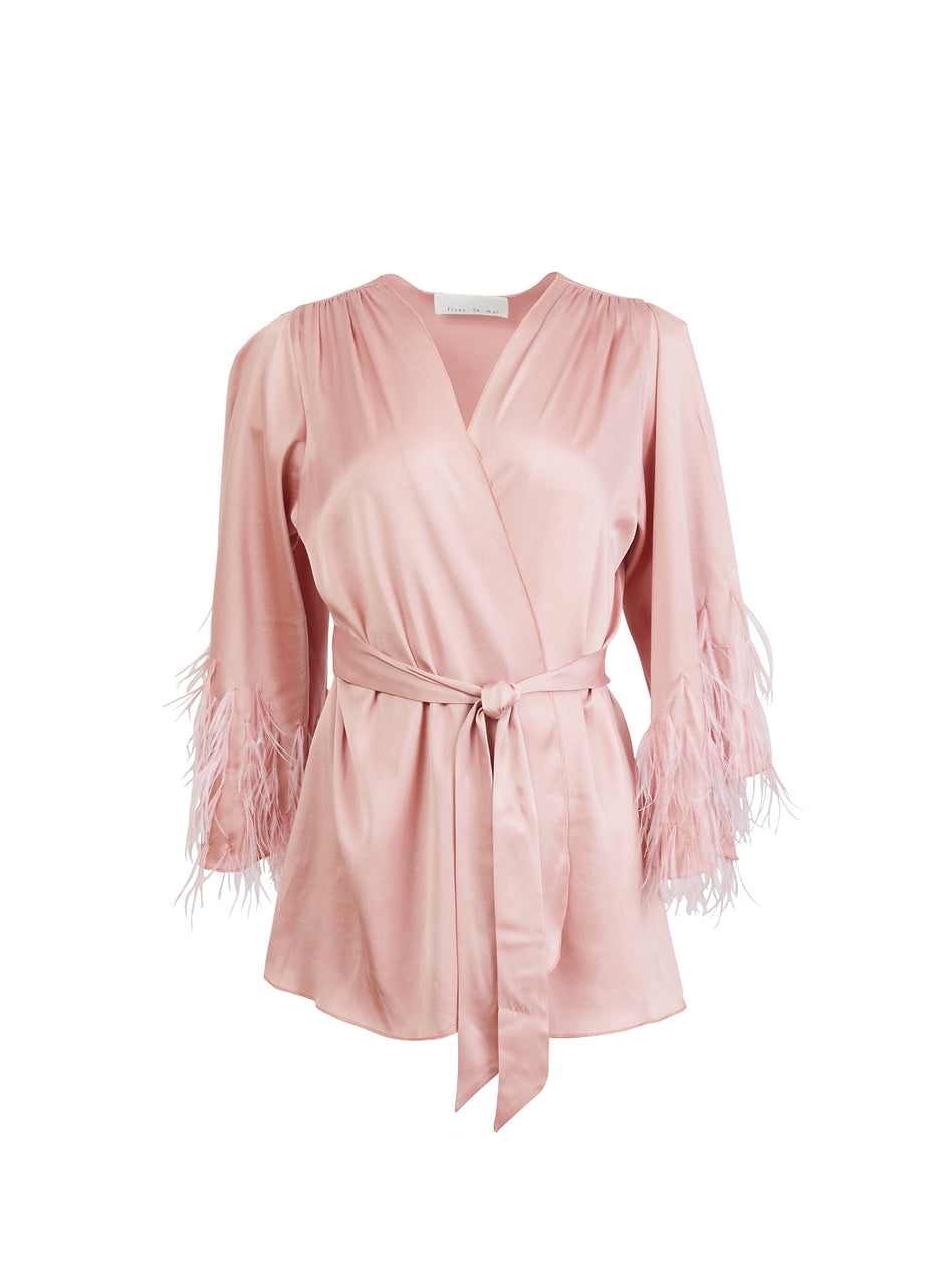 Rose pink - Feather Embellished Angel Sleeve Robe | Fleur du Mal