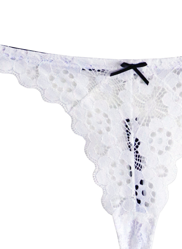 Crochet Lace Slim Thong-white | Fleur du Mal