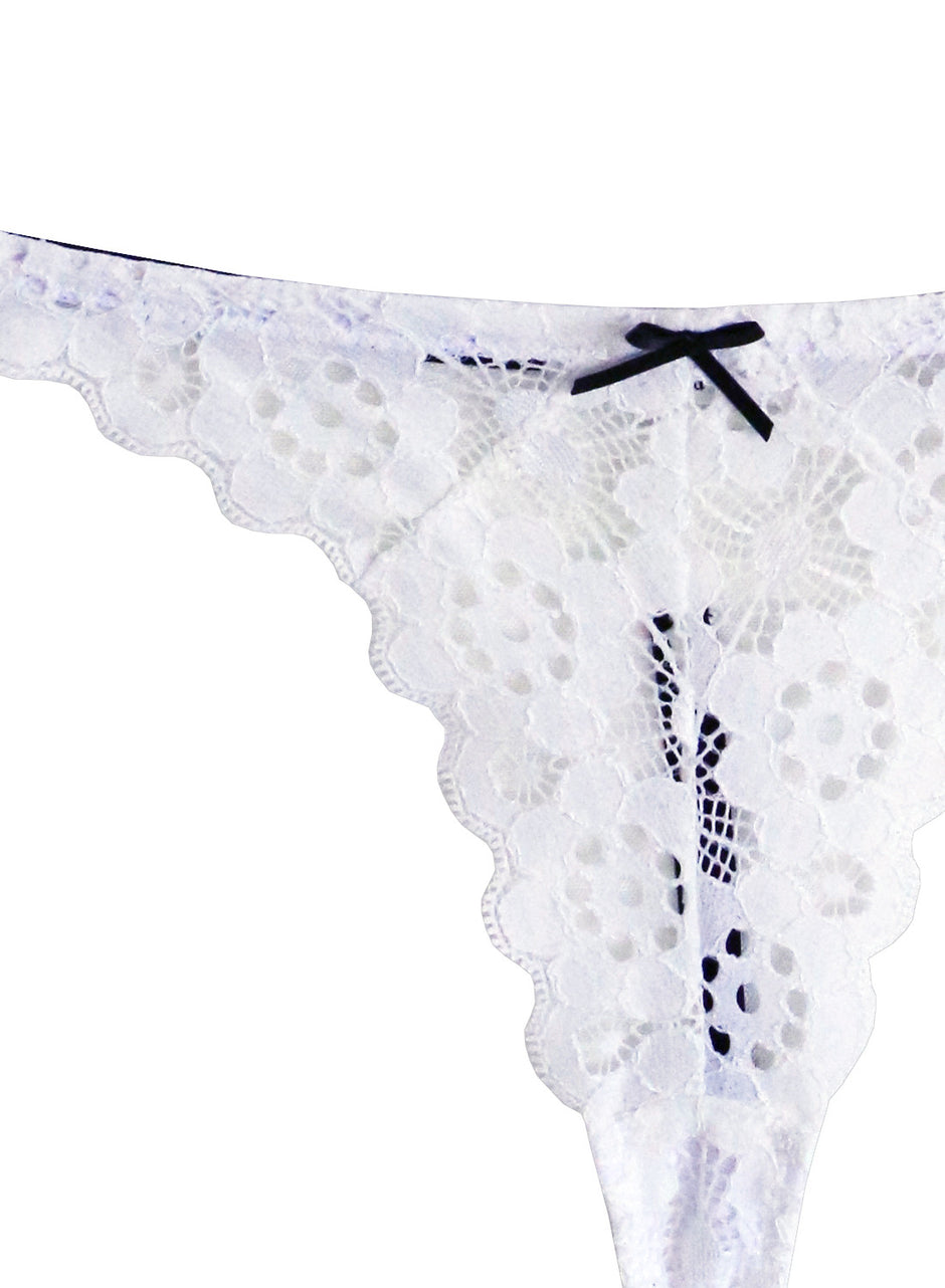 White - Crochet Lace Slim Thong | Fleur du Mal