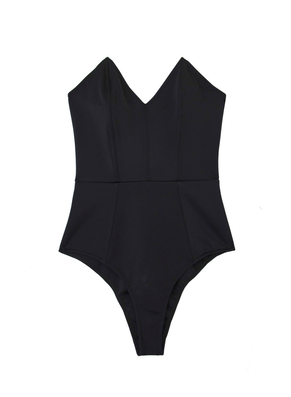 Black - Strapless V-Neck One Piece | Fleur du Mal