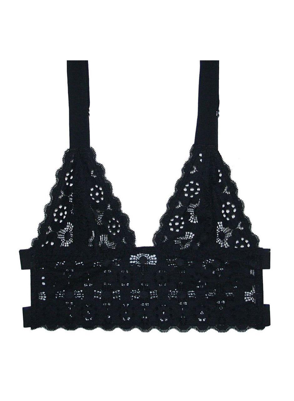 Black - Crochet Lace Longline Triangle Bra | Fleur du Mal