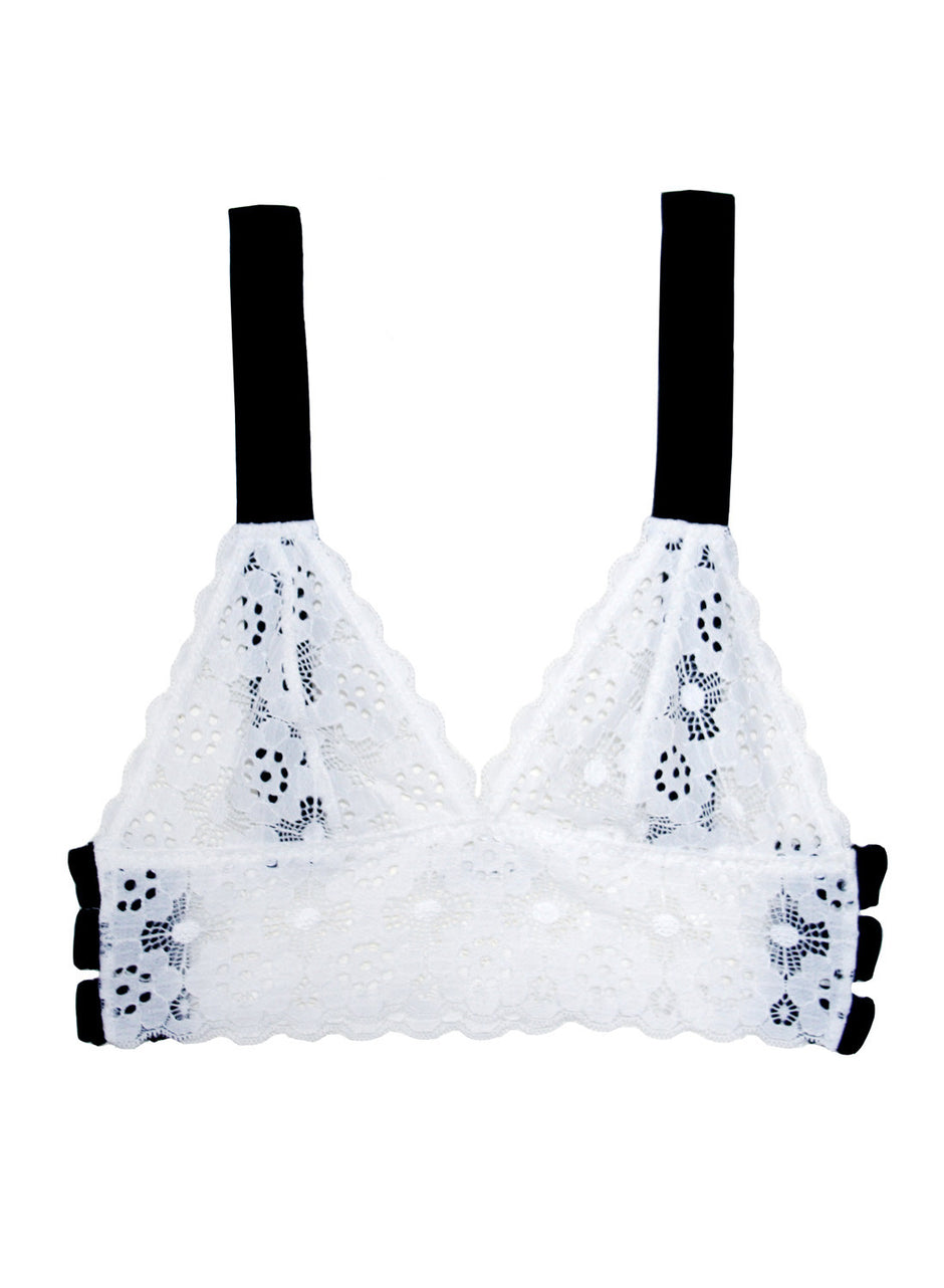 White - Crochet Lace Longline Triangle Bra | Fleur du Mal