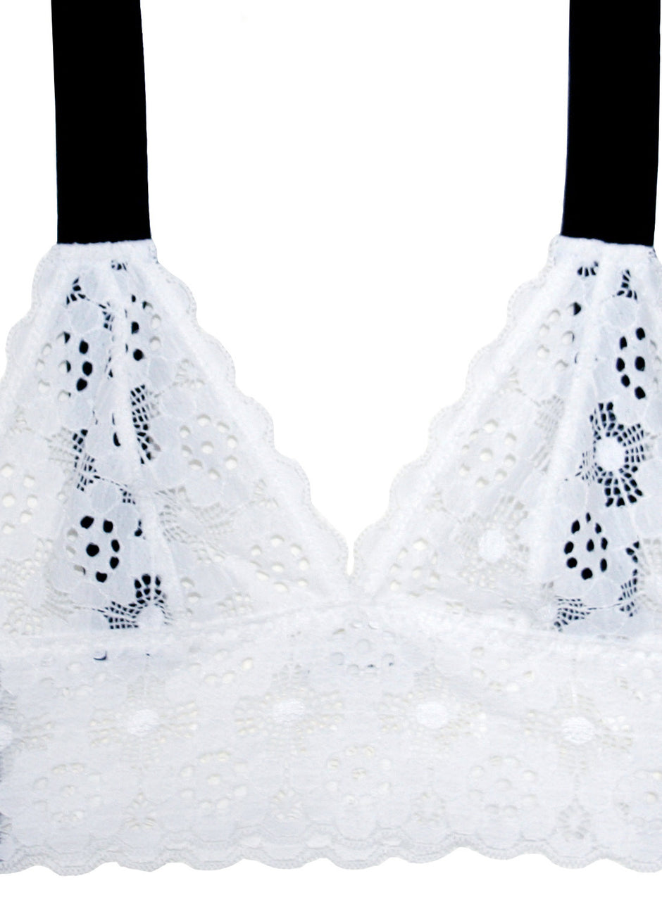 White - Crochet Lace Longline Triangle Bra | Fleur du Mal