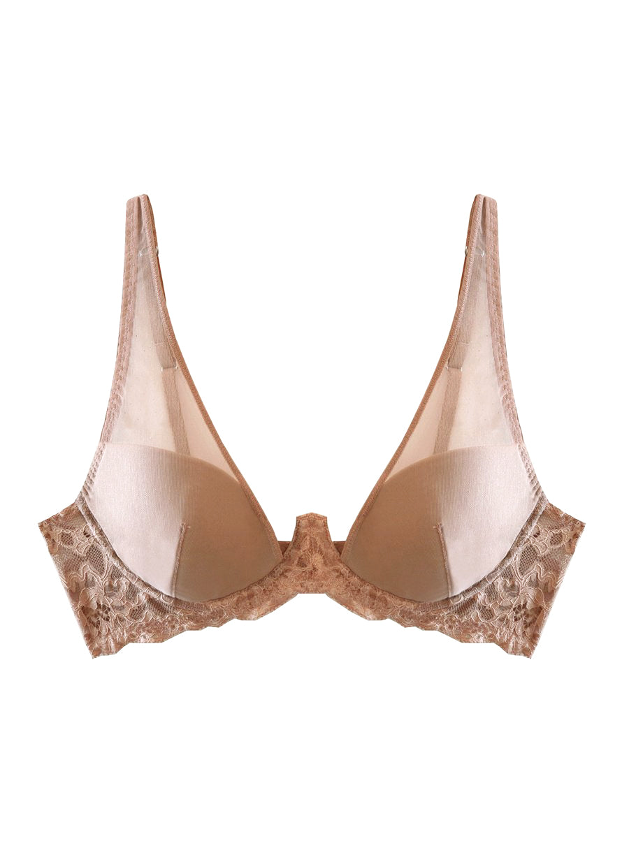 Tan - Charlotte Sheer Overlay Demi Bra | Fleur du Mal