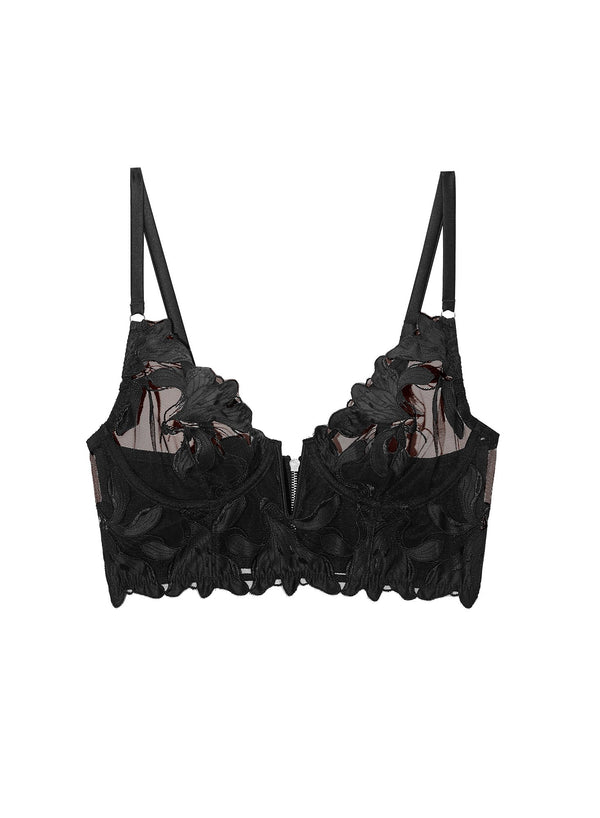 Pour Moi Embroidery Longline Bra 32FF, Black/Cosmetic at