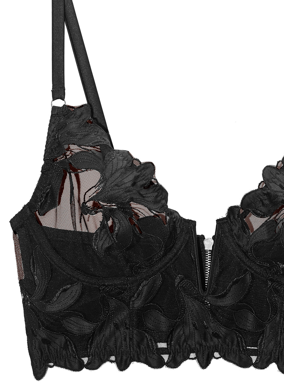 Black - Lily Embroidery Longline Demi Bra | Fleur du Mal