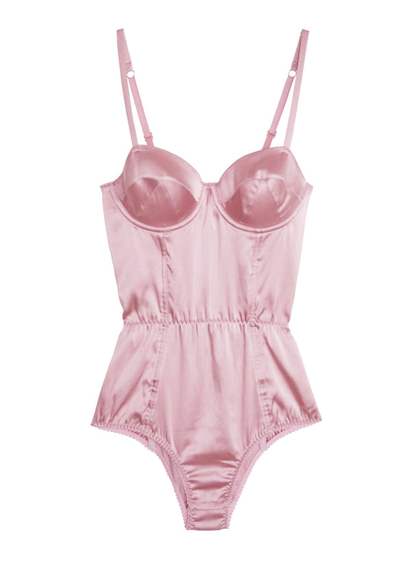 JosephineRose Pink Stretch Satin Scalloped Cup Underwired Bodysuit
