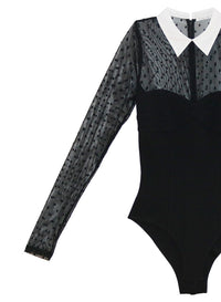 Collared Bodysuit with Dotted Tulle