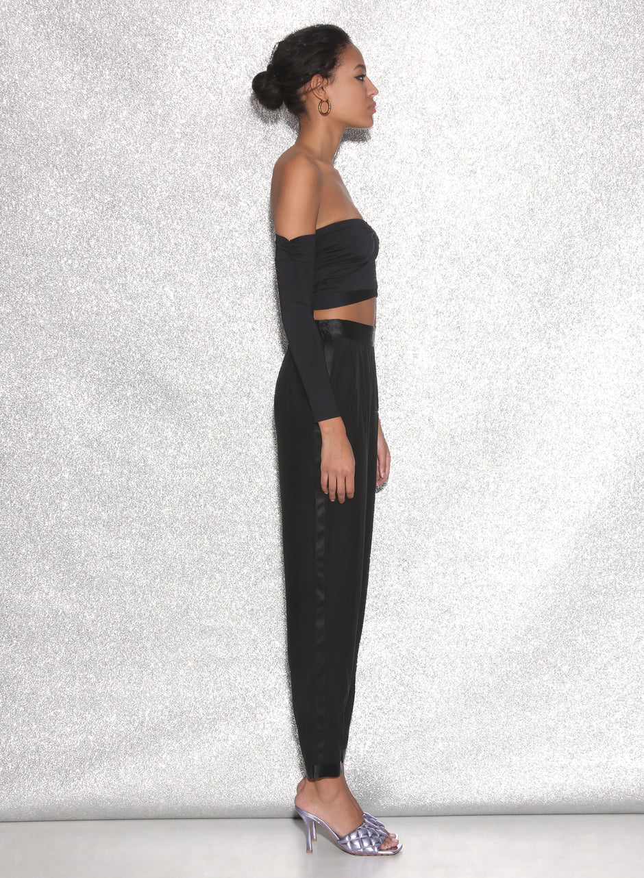 Black - Jersey Draped Crop Top | Fleur du Mal