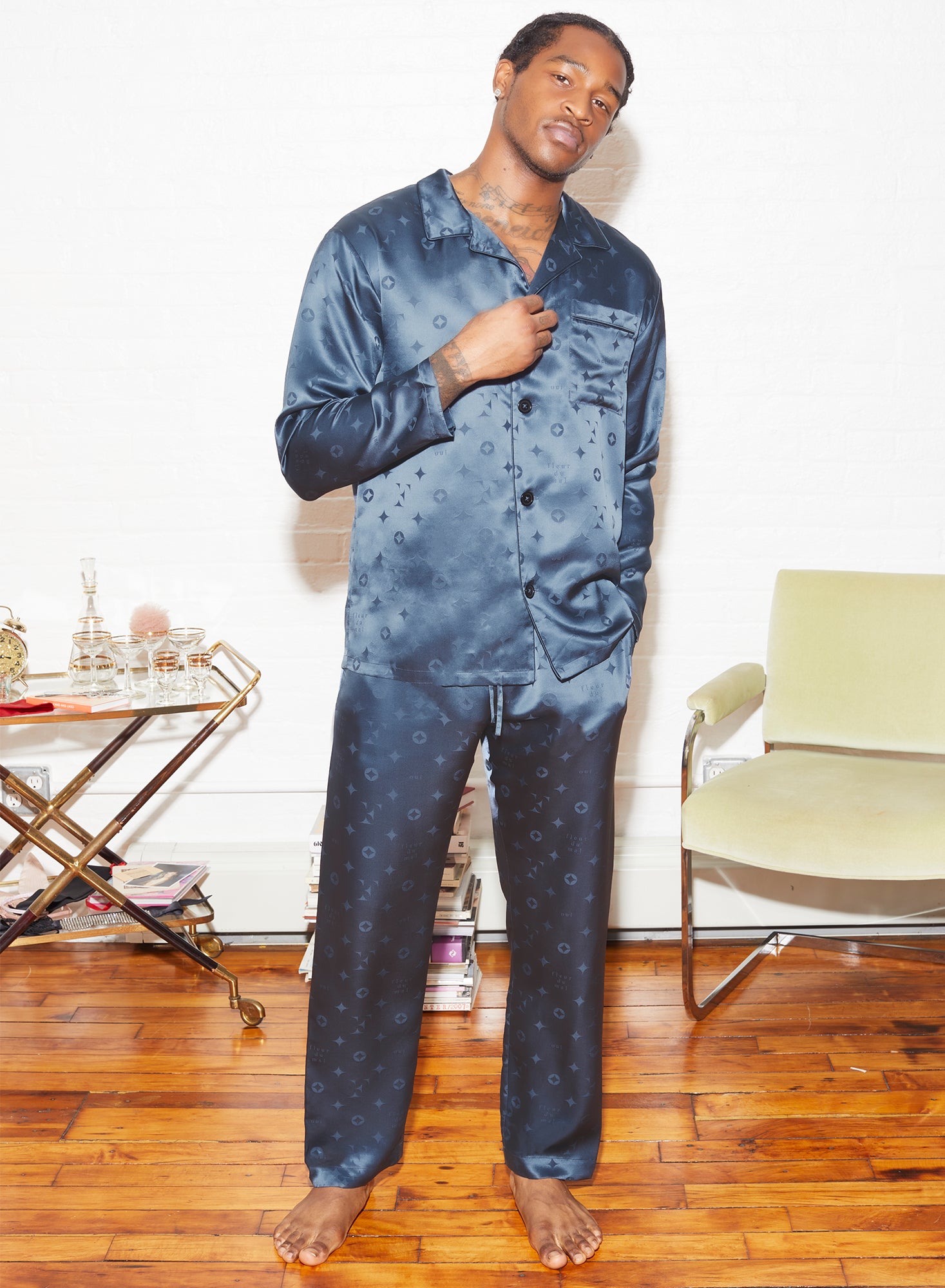 Intimo Mens Solid Jacquard Stripe Silk Pajama – PJammy