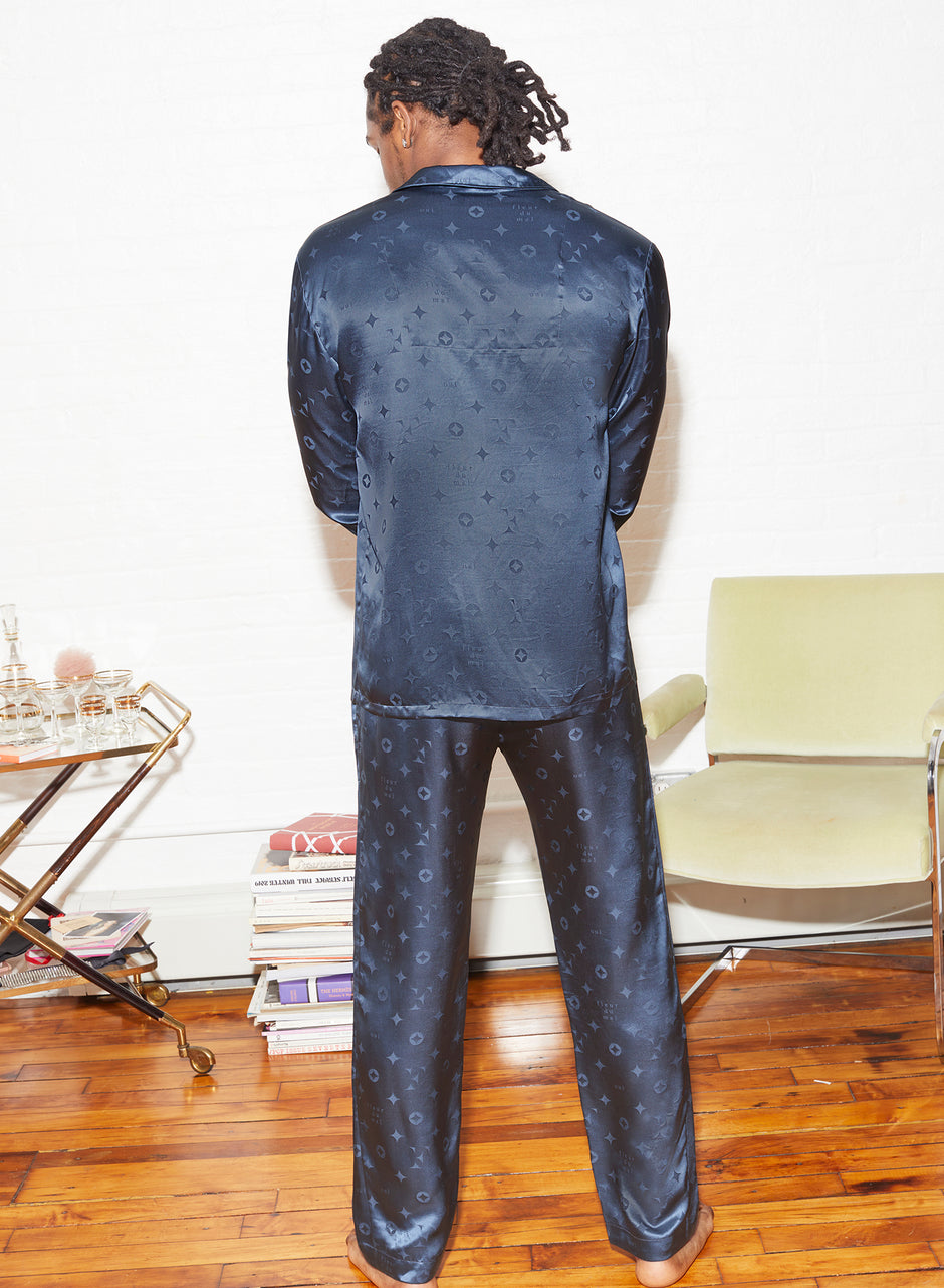 Deep slate - Men&#39;s Silk Jacquard PJ Top | Fleur du Mal