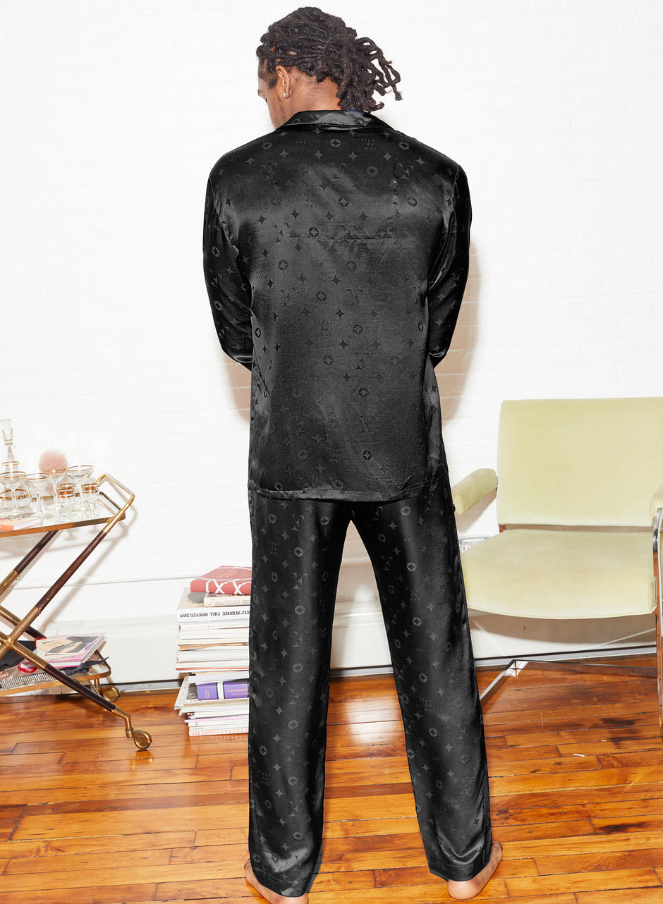 Black - Men&#39;s Silk Jacquard PJ Top | Fleur du Mal