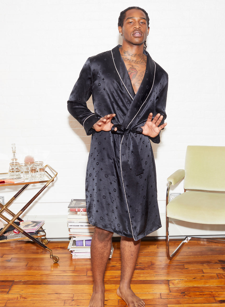 Black - Men&#39;s Silk Jacquard Robe | Fleur du Mal