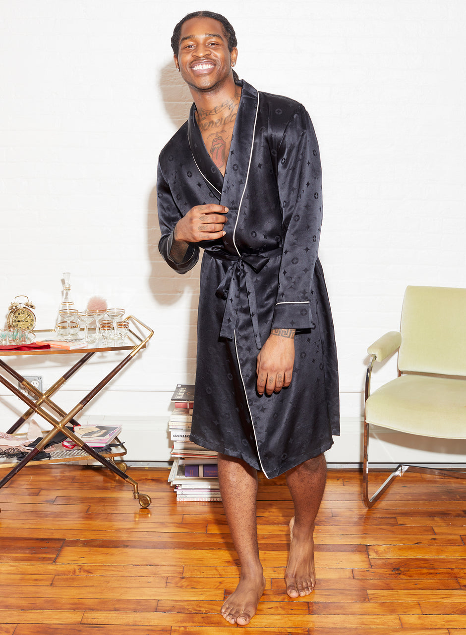 Black - Men&#39;s Silk Jacquard Robe | Fleur du Mal