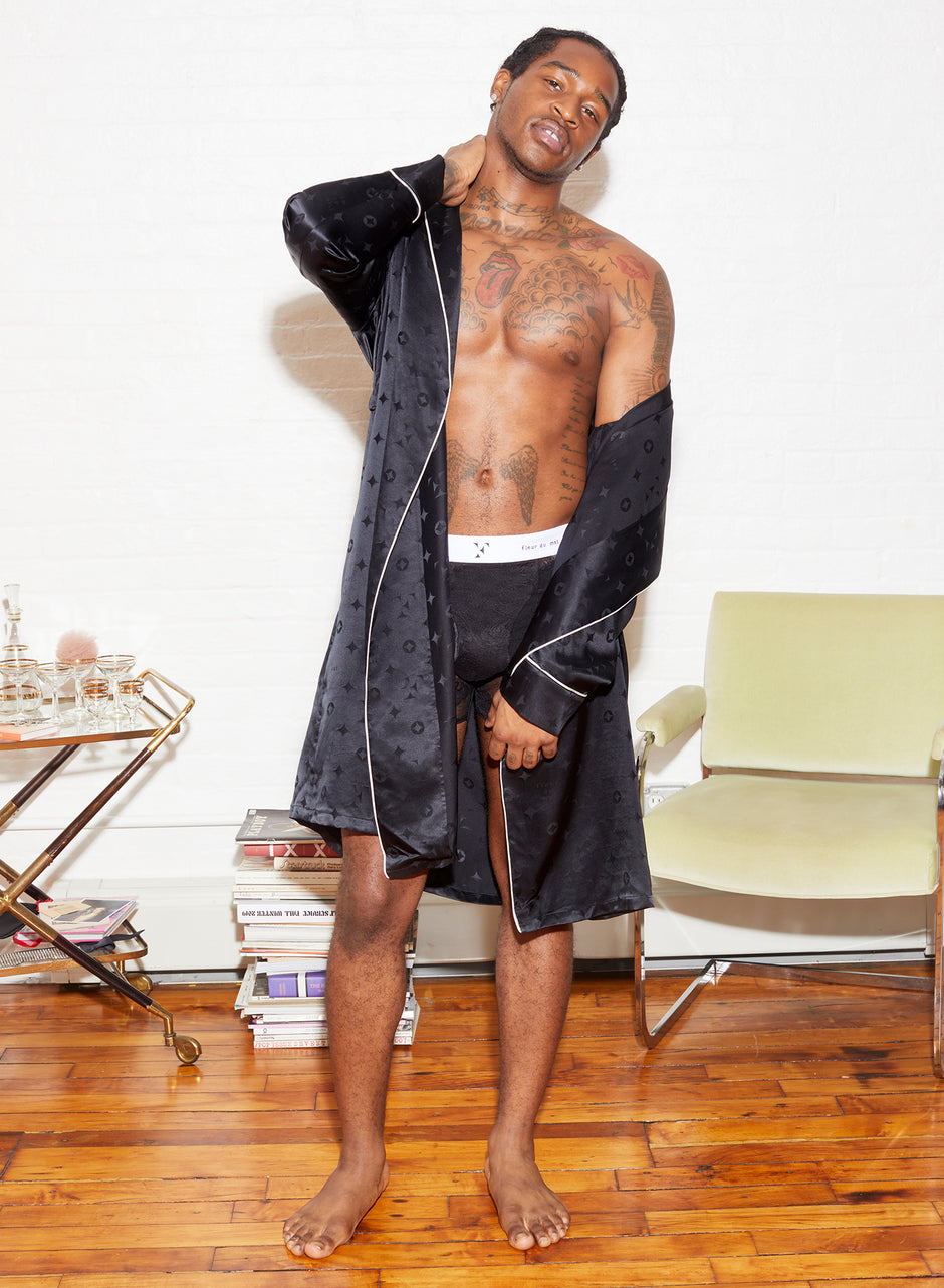 Black - Men&#39;s Silk Jacquard Robe | Fleur du Mal