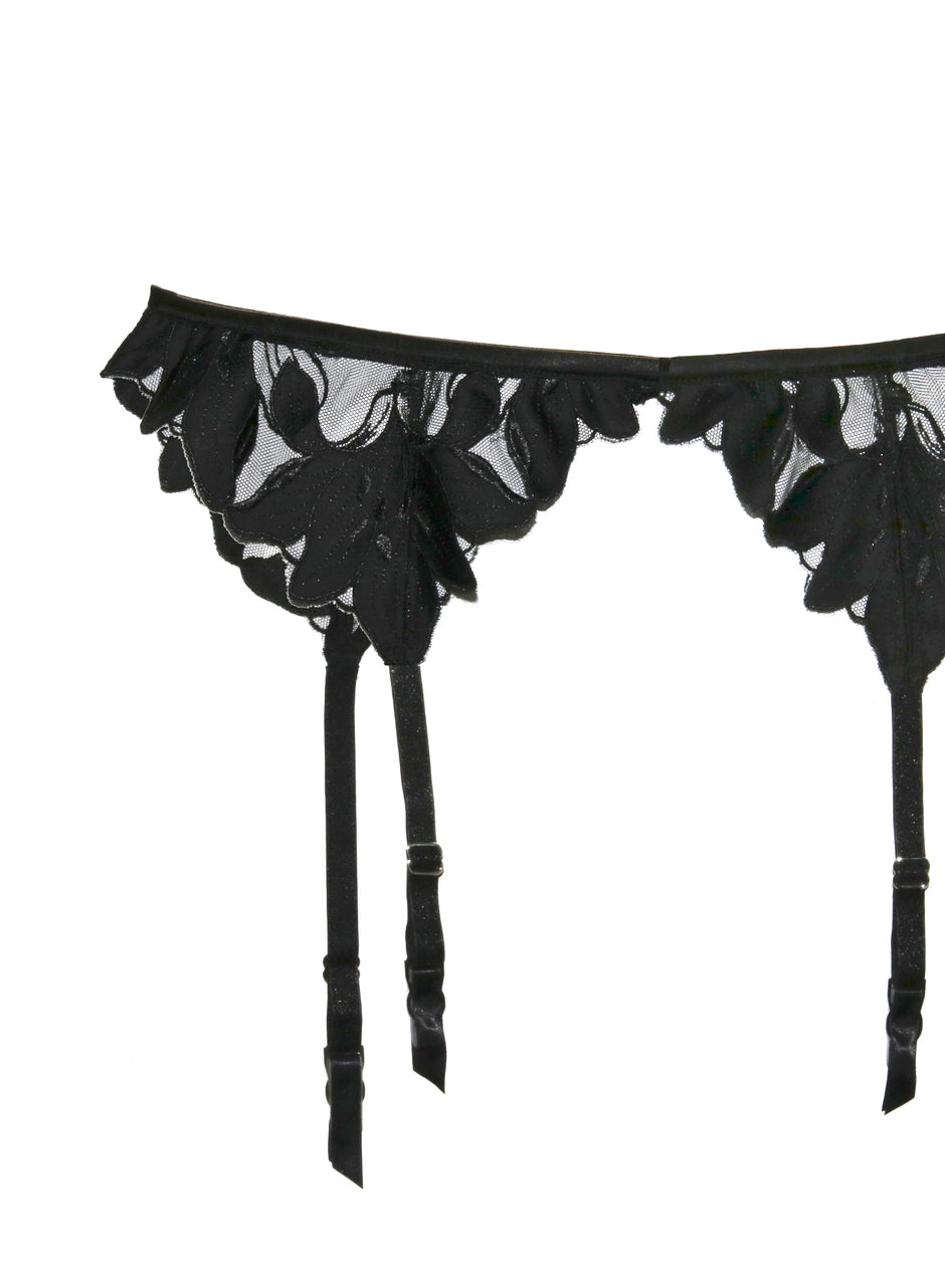 Black - Lily Embroidery Garter Belt | Fleur du Mal