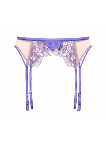 Violet Embroidered Garter Belt | Fleur du Mal