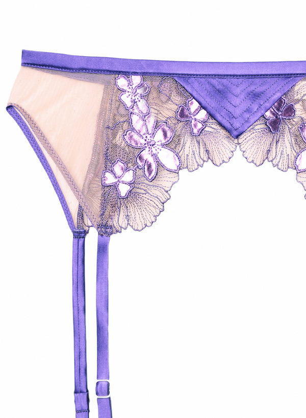 Violet Embroidered Garter Belt-pansy | Fleur du Mal