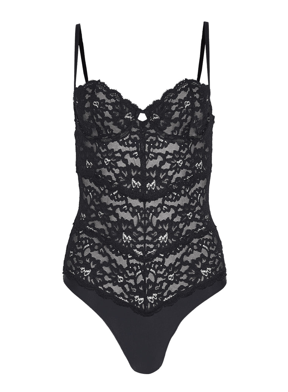 Black - Charlotte Balconette Bodysuit | Fleur du Mal