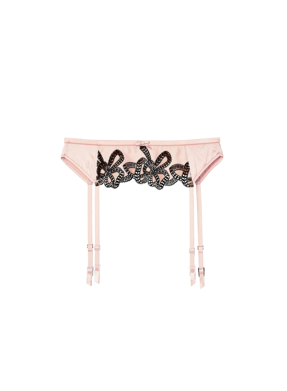 Powder pink - Bow Guipure Embroidery Garter Belt | Fleur du Mal