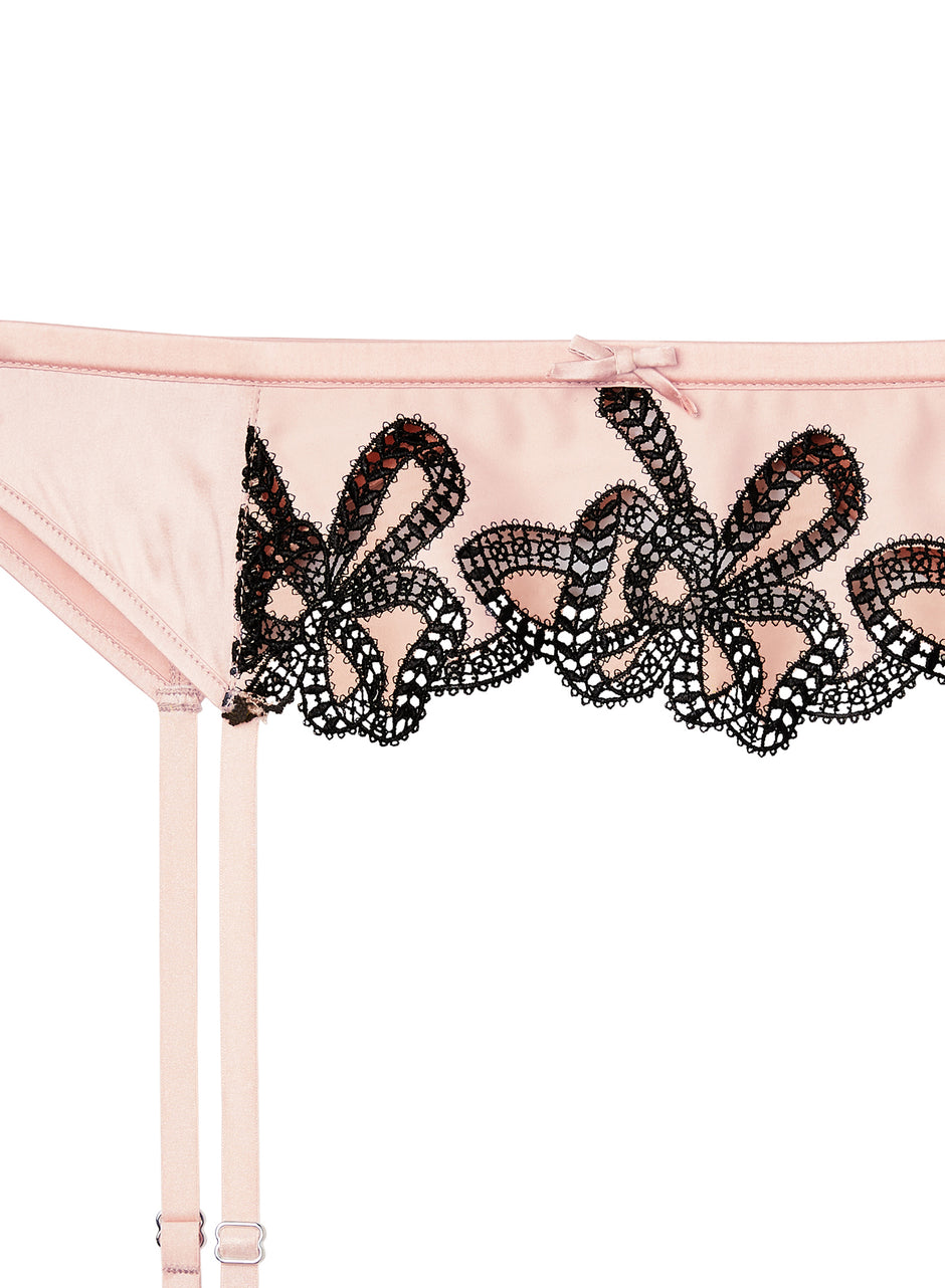 Powder pink - Bow Guipure Embroidery Garter Belt | Fleur du Mal