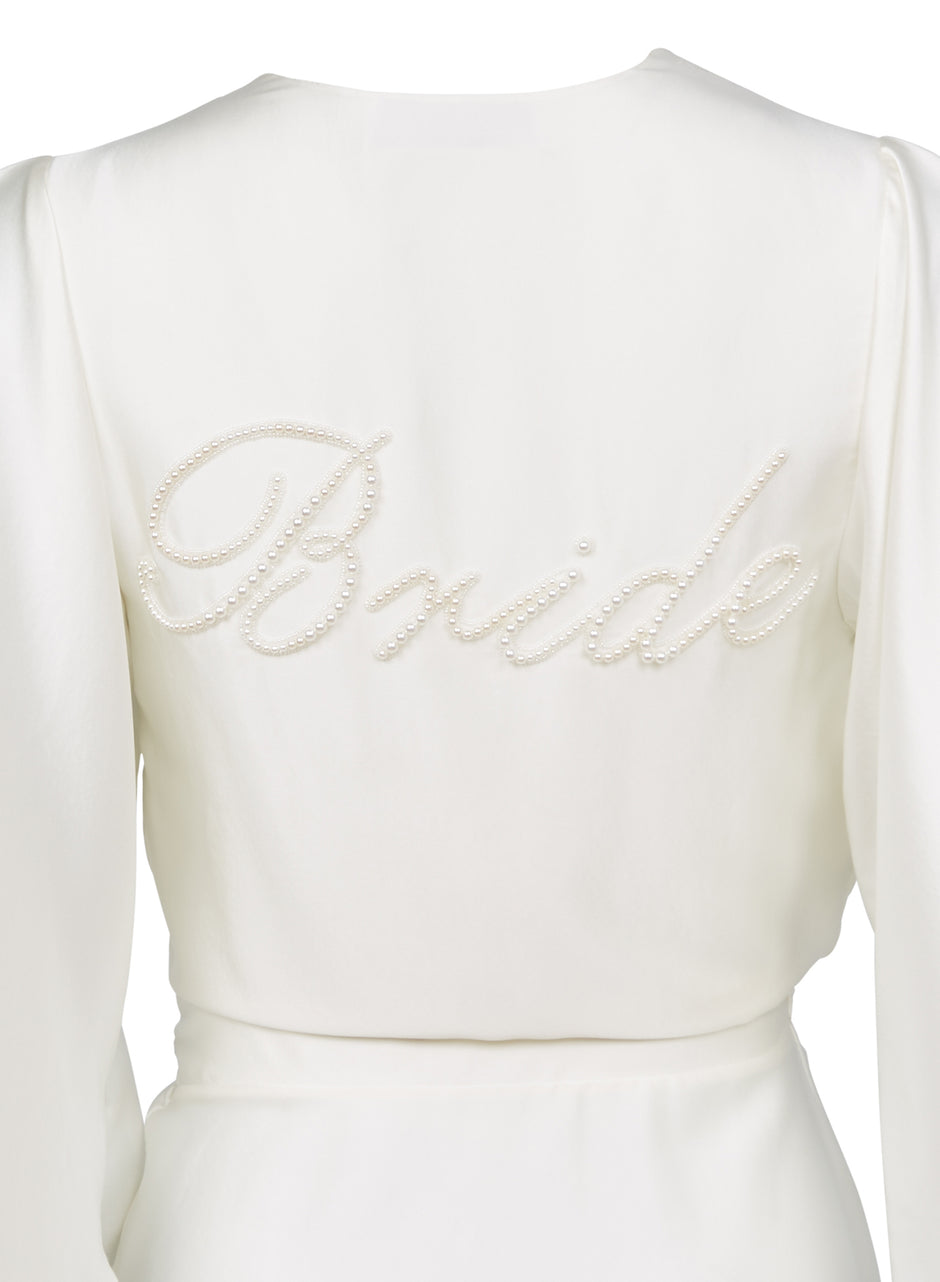 Ivory - Bride Embroidered Angel Sleeve Robe | Fleur du Mal