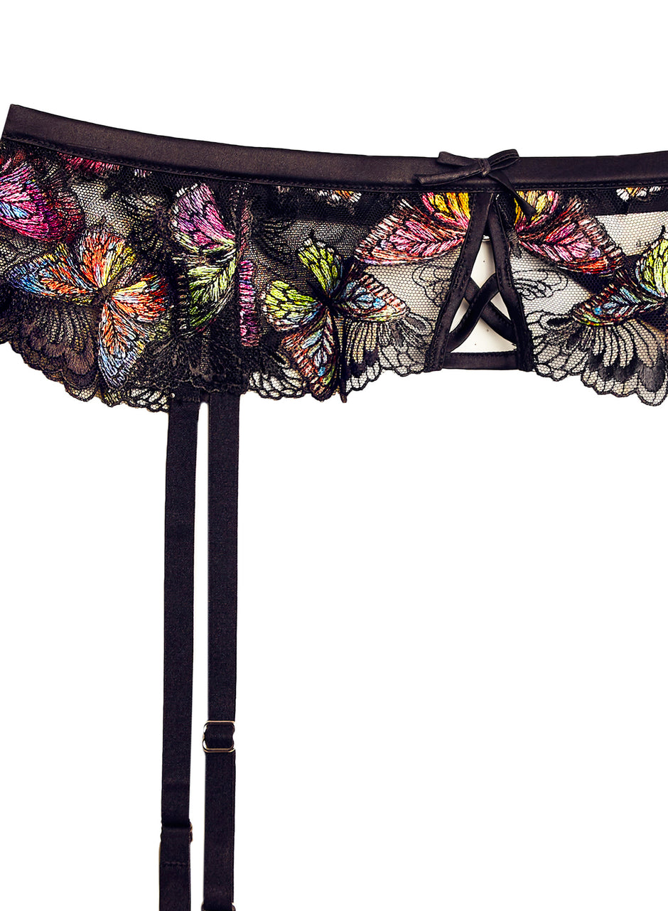 Black - Butterfly Embroidery Garter Belt | Fleur du Mal