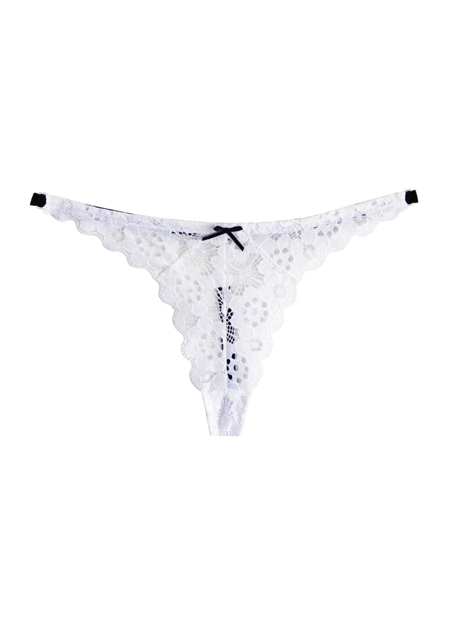 White - Crochet Lace Slim Thong | Fleur du Mal