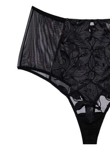 Black - Lily Embroidery High Waist Thong | Fleur du Mal