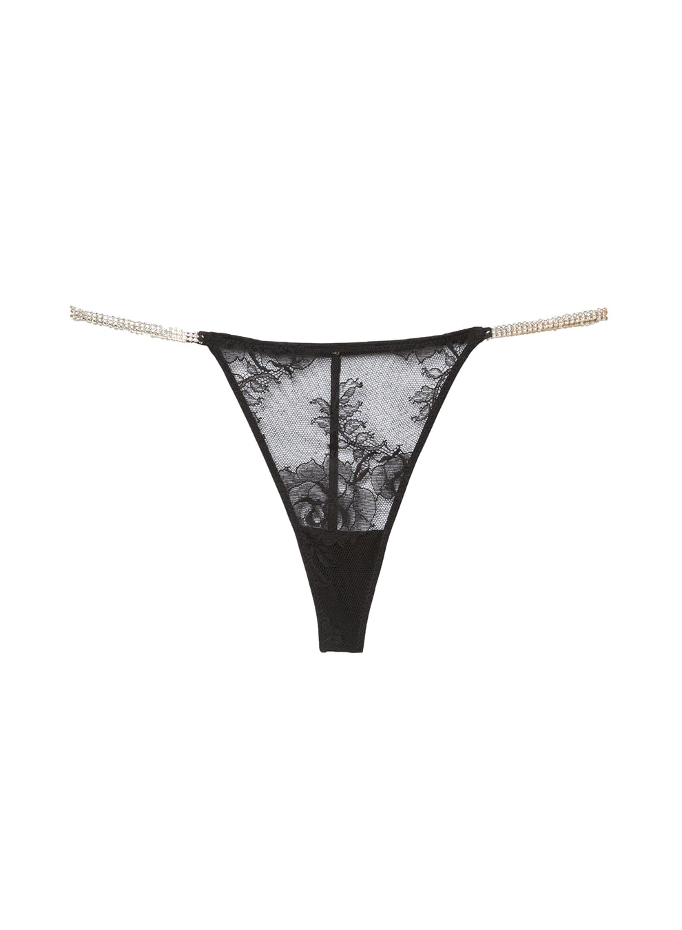 Black Crystal Bouquet Lace V-String | Fleur du Mal